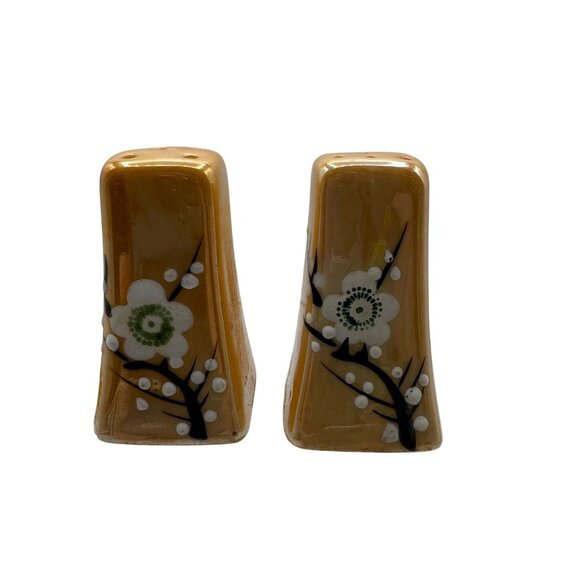 Vintage Ceramic Lusterware Salt & Pepper Shakers With Handpainted Floral - Picture 2 of 11